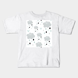 Scandi Rain Clouds - aqua Kids T-Shirt